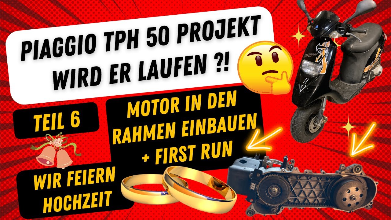 Piaggio TPH 50 - Motor in den Rahmen einbauen, anschließen und Federbein austauschen + First Run