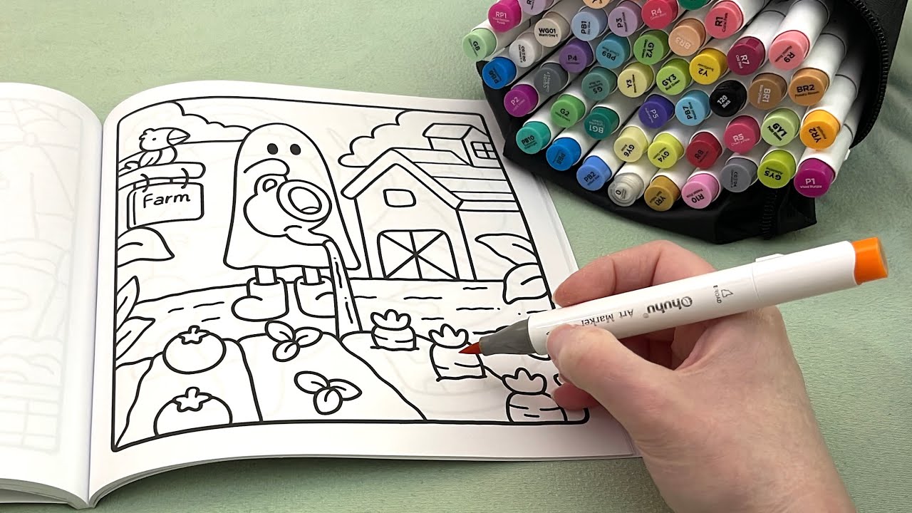 ASMR Color With Me | Cute Farmer Ghost! (whispered, marker sounds)