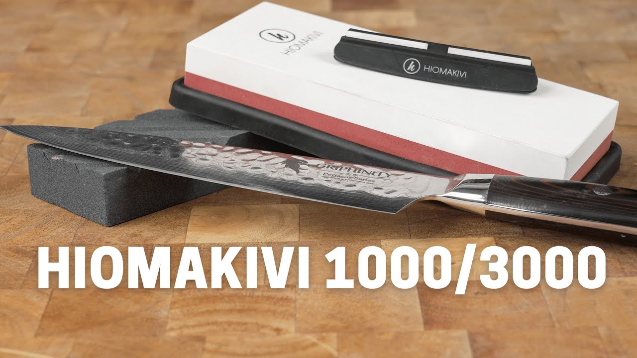 Hiomakivi 1000/3000 testissä Pegasus kokkiveitsen teroituksessa