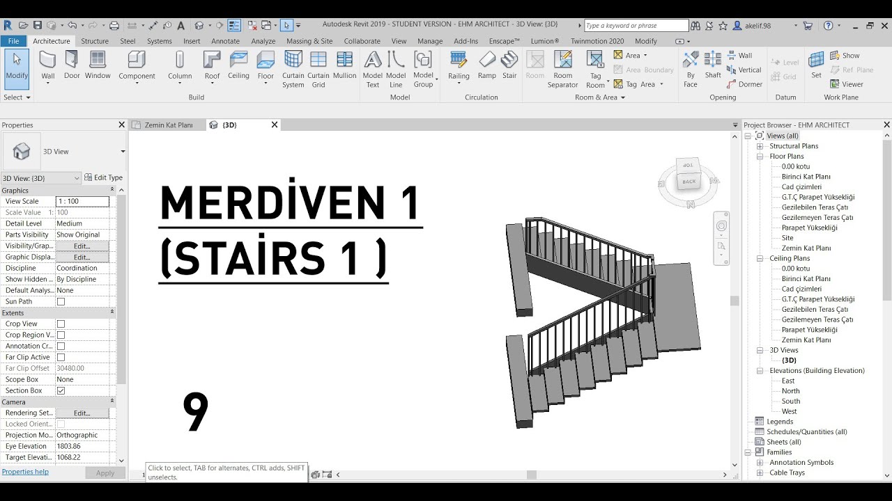 REVİT 2020 |MERDİVEN 1 (STAİRS 1) | PROJEYE DEVAM 9