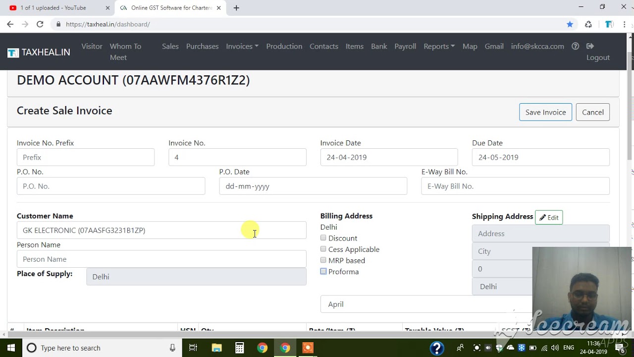 How to create sales invoice in Taxheal.in