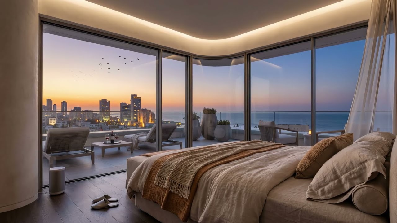 Calm Bedroom Vibes | Coastal Penthouse in Tel Aviv 🌅 Lo-Fi Chill & Deep Relax (3 Hours) | 4K