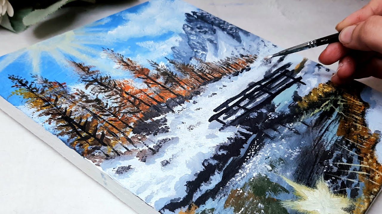 How to Paint a Winter Landscape || Acrylic Painting step by step for Beginners