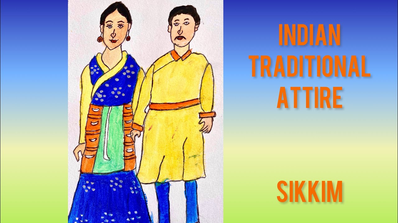 Indian traditional dresses of states drawing/Sikkim culture/traditional attire series/couple drawing