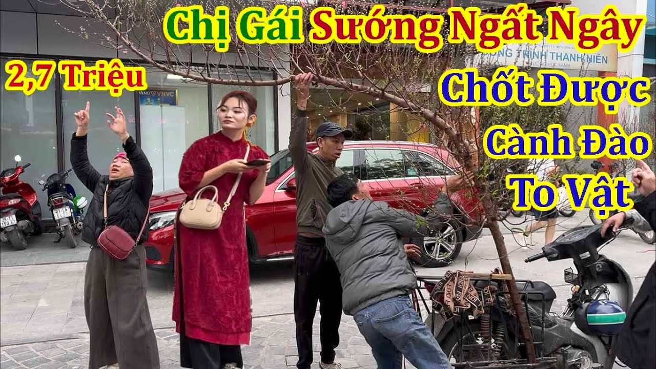 CHỊ GÁI SƯỚNG NGẤT NGÂY CHỐT ĐƯỢC CÀNH ĐÀO TOA VẬT CHỢ HOA ĐÀO VẠN PHÚC