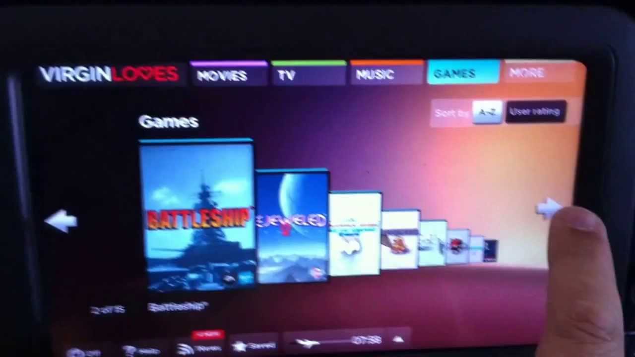 SEAT BACK TV SCREEN VIEW IN CATTLE CLASS ON VIRGIN ATLANTIC