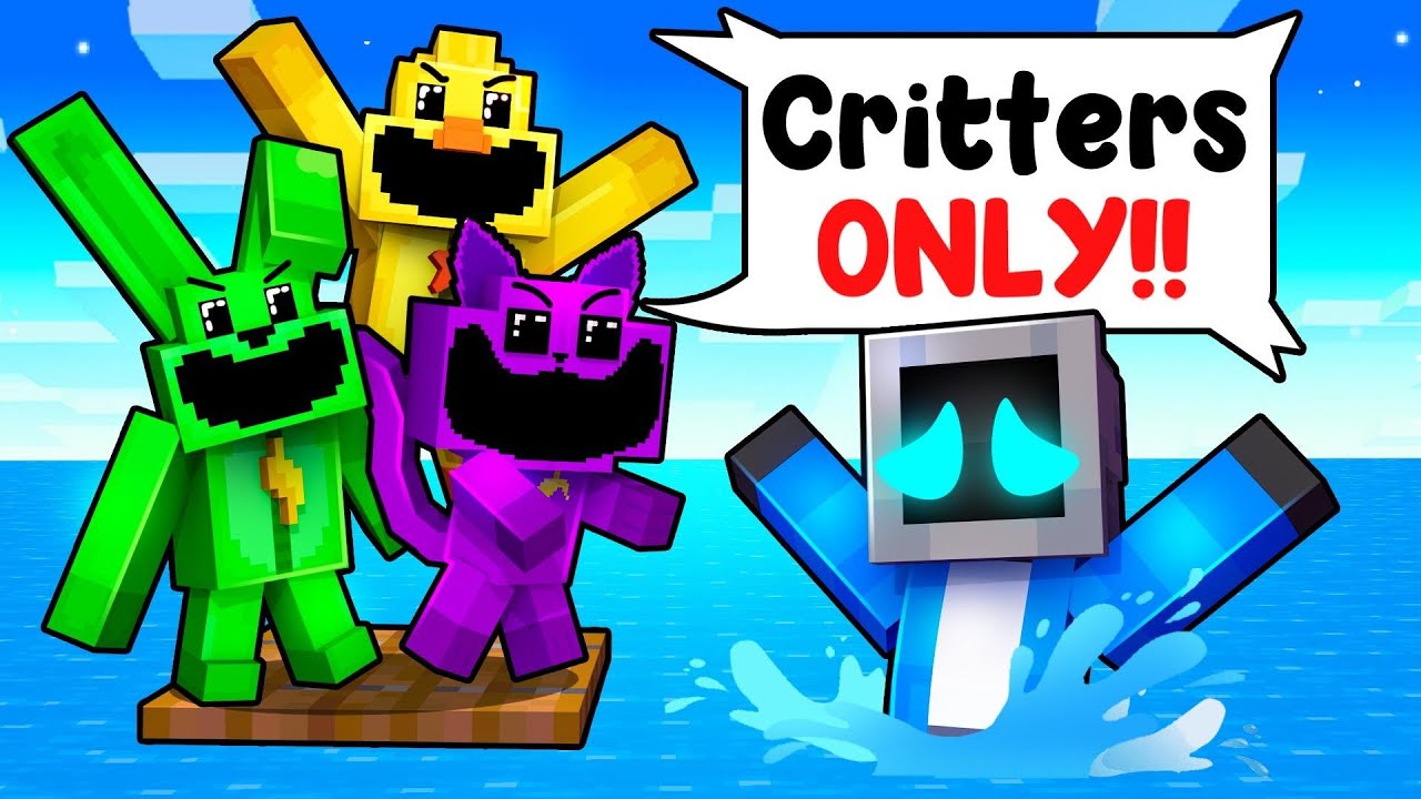 One TeeVee on SMILING CRITTERS RAFT in Minecraft!
