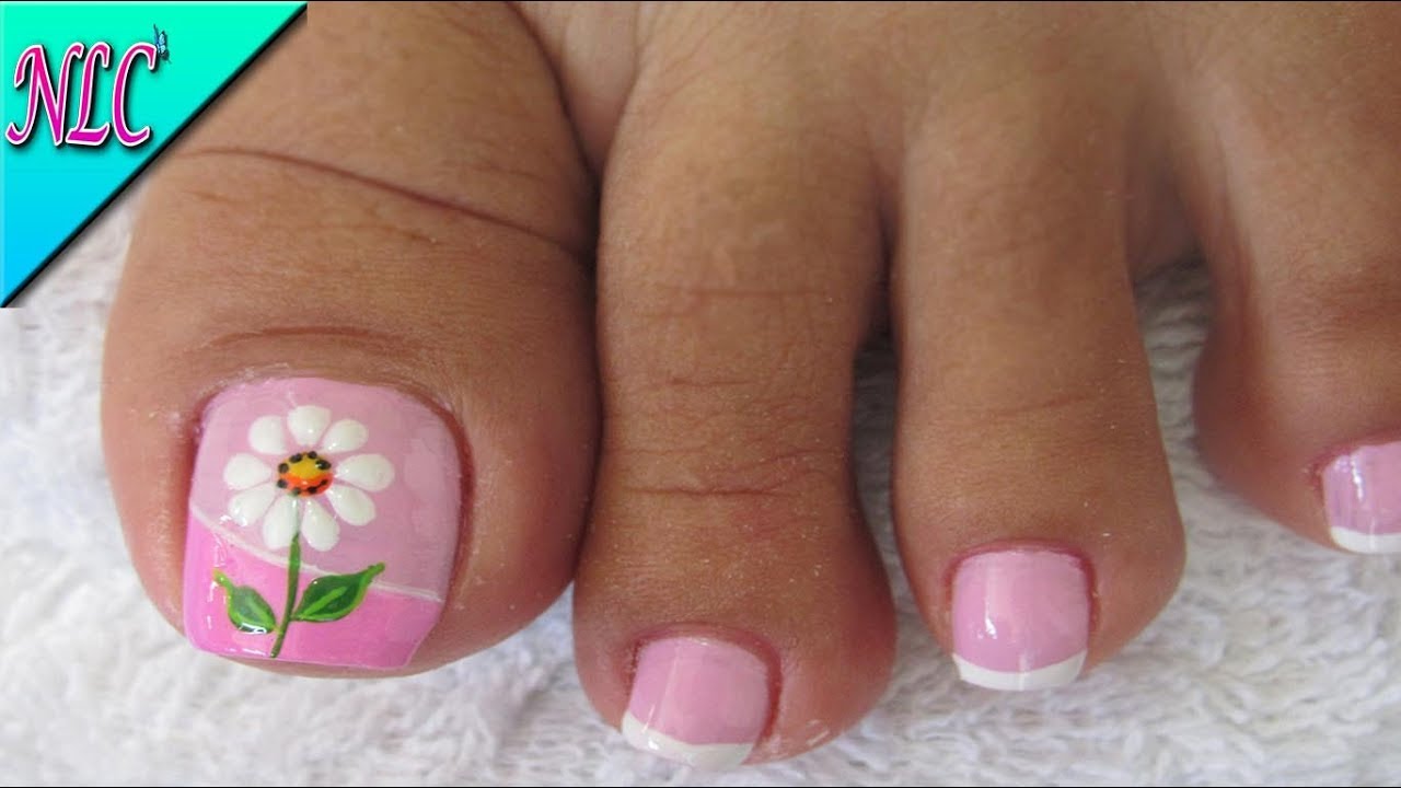 DECORACIÓN DE UÑAS MARGARITA PARA PIES -  FRENCH NAIL ART  - DAISY FLOWER NAIL ART - NLC