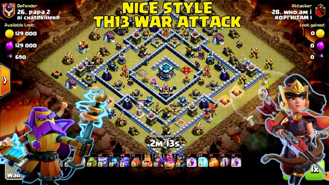 Nice Style Attack !! 3 Star TH13 War Attack Strategy - Best Clan War Attack TH13 ( clash of clans )
