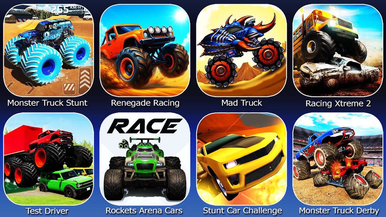 Monster Truck Stunt,Renegade Racing,Mad Truck,Racing Xtreme 2,Test Driver,Rockets Arena Cars Action