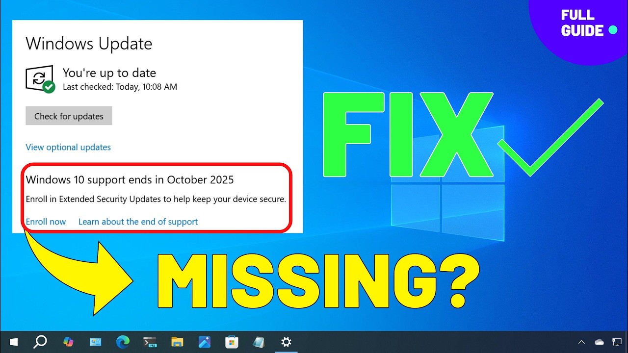 (Решено) Исправлена ​​отсутствующая возможность регистрации ESU в Windows 10 для обновлений безоп...
