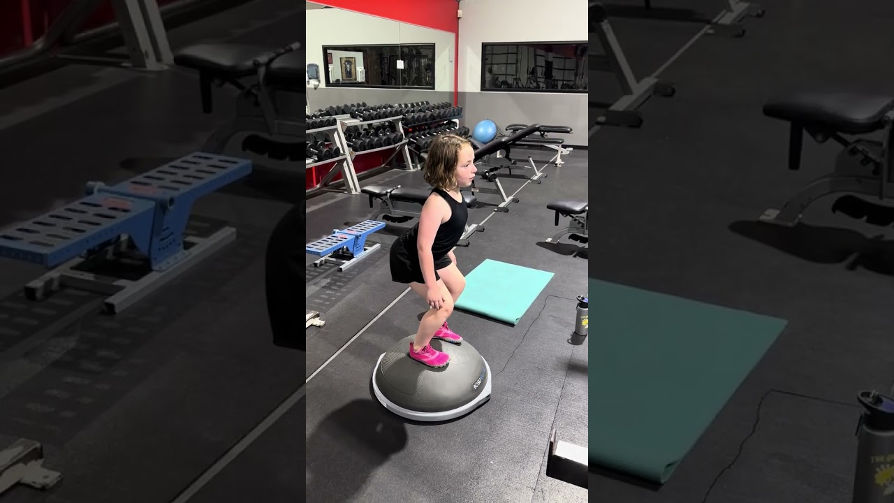 The MOST Perfect Bodyweight SQUAT Ever!! 8 Year old!! BOSU Ball Squat Harper  #athletictraining