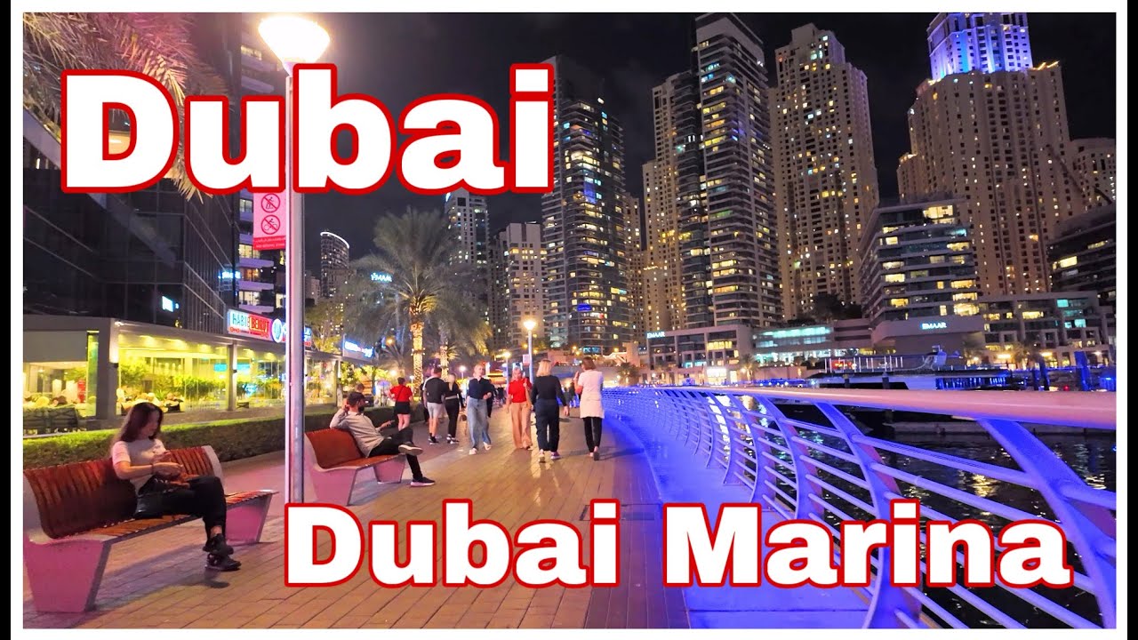 Dubai Marina Night Walk | Waterfront, Skyline & City Lights 4K