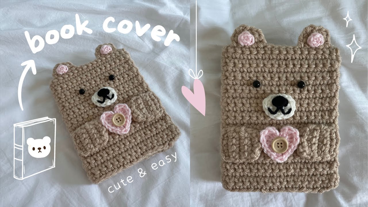 how to crochet a book cover (bear holding a heart!) | beginner-friendly tutorial
