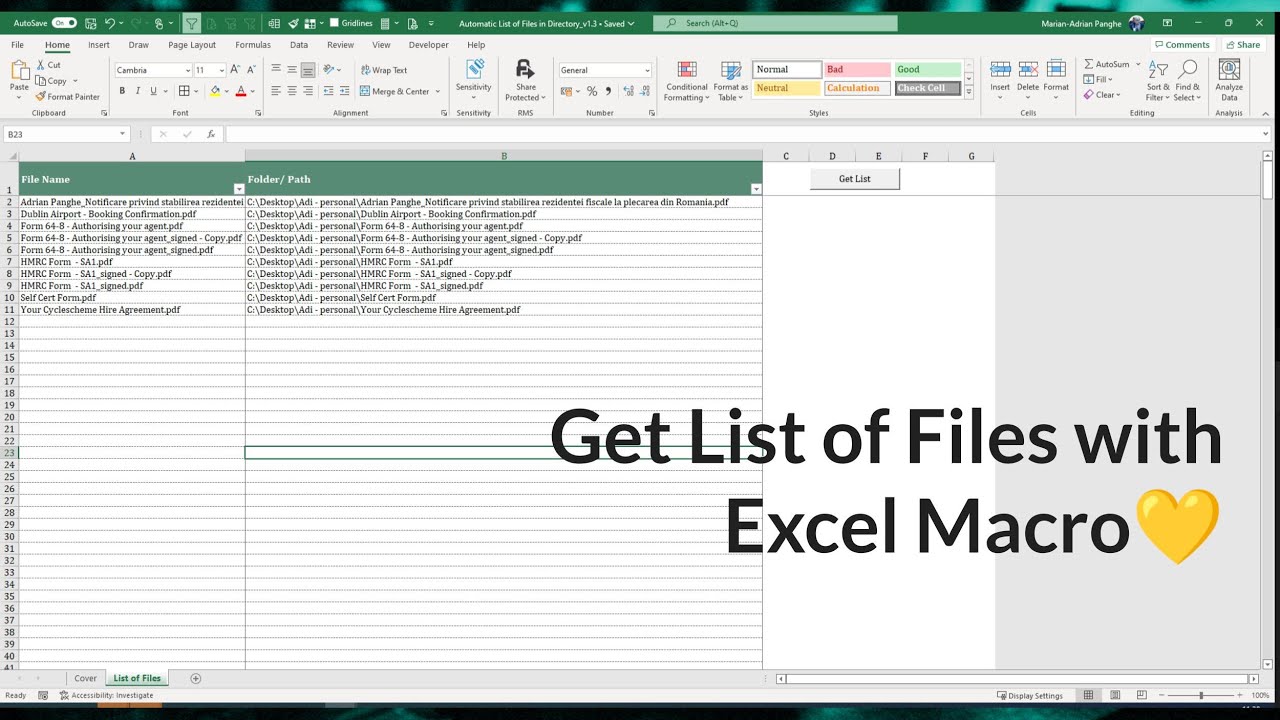 Get List of File from Folder and Subfolder - Excel VBA