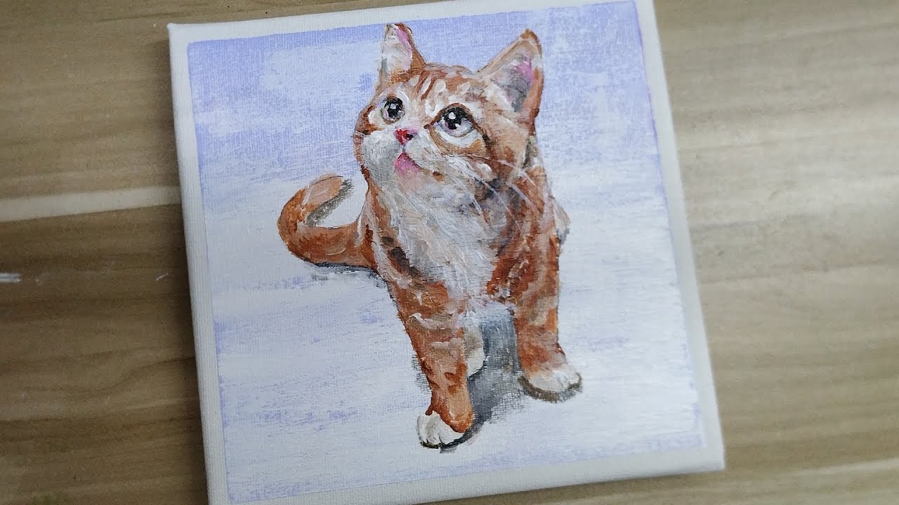Acrylic painting  / A kitten / Easy painting Tutorial # 157