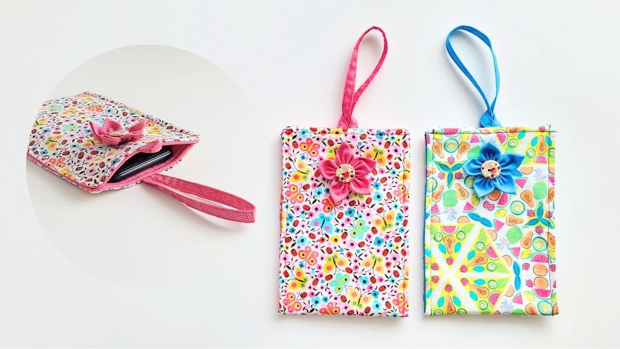 DIY Phone Pouch Tutorial. Super Easy! 💖 How To Make Phone Sleeve with Fabric Flower. #phonepouch