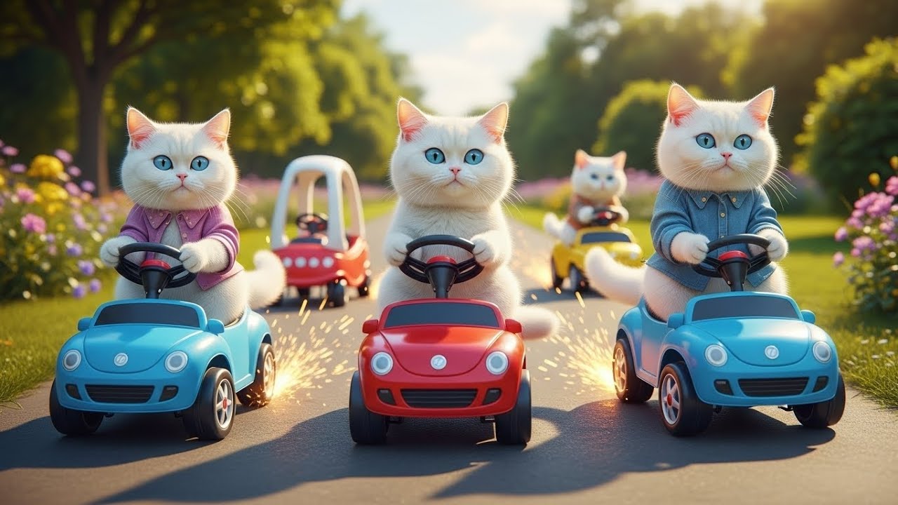 Mama Cats Lots Of Poor Cats Driving Earthmoving Machines As They Build A Road.🐯🐯🐯🐯🐯