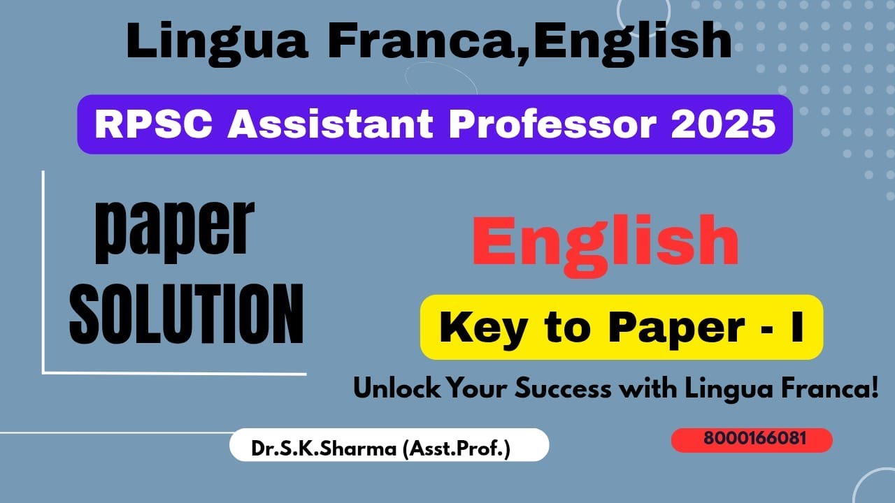 paper Solution#Lingua Franca English Classes# Dr.S.K. Sharma (Asst.Prof.) # RPSC Assistant Professor