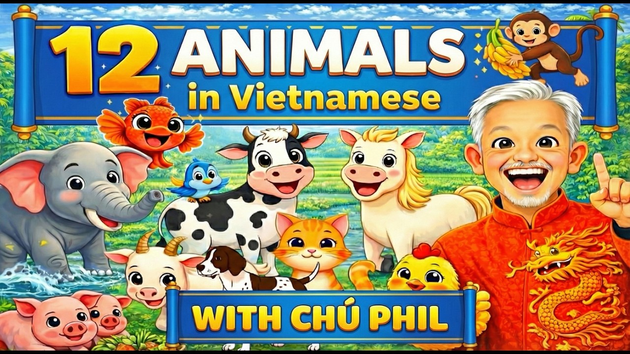 12 Animals in Vietnamese & English 🐶 Learn with Song | 12 Con Vật Tiếng Anh