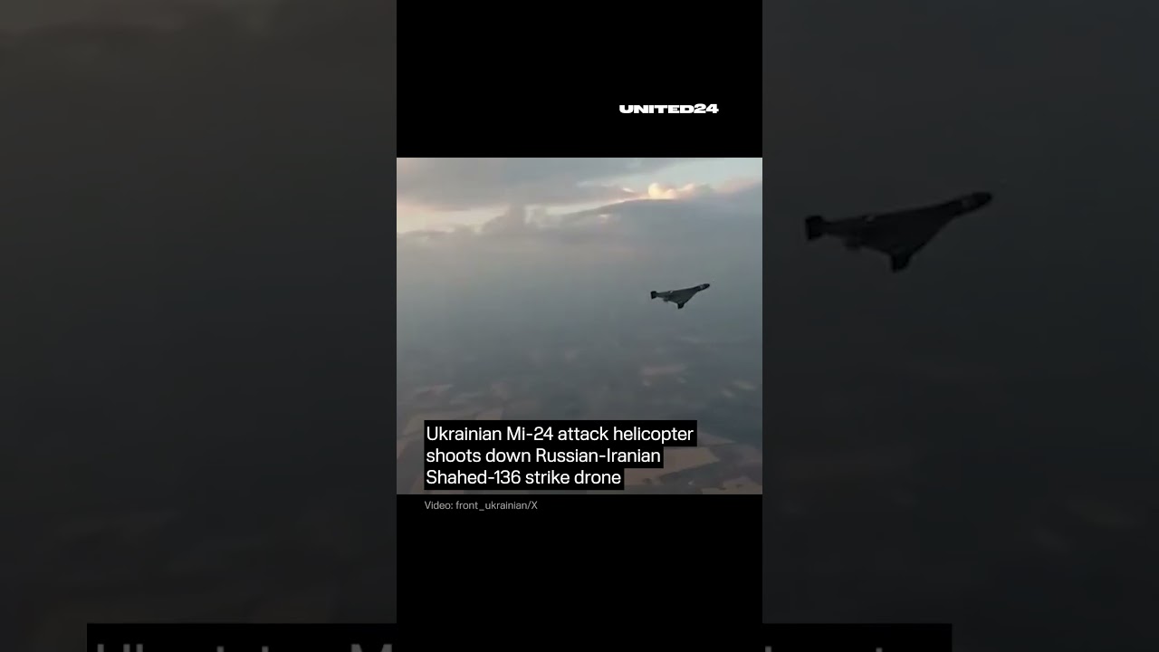 Ukrainian Mi-24 Helicopter Shoots Down Russian Shahed-136 Drone #warinukraine #aviation