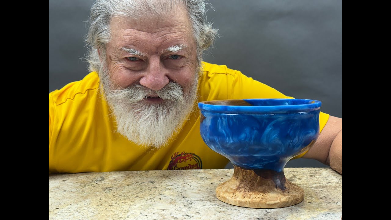 Goblet Bowl from a Thin Birch Burl | Blue Resin Casting & Woodturning Tips