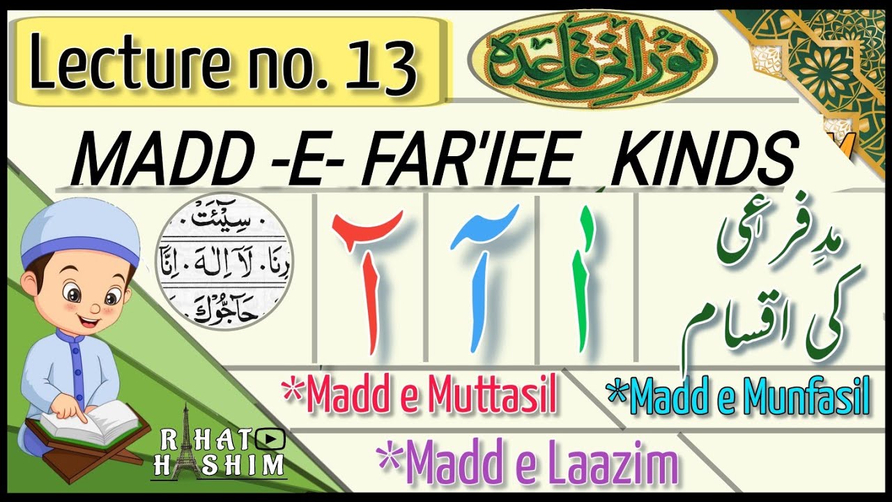 Noorani Qaida | Madd e Far'iee | Muttasil | Munfasil | Madd e Lazim | Makhraj | Tajweed | Madd asli