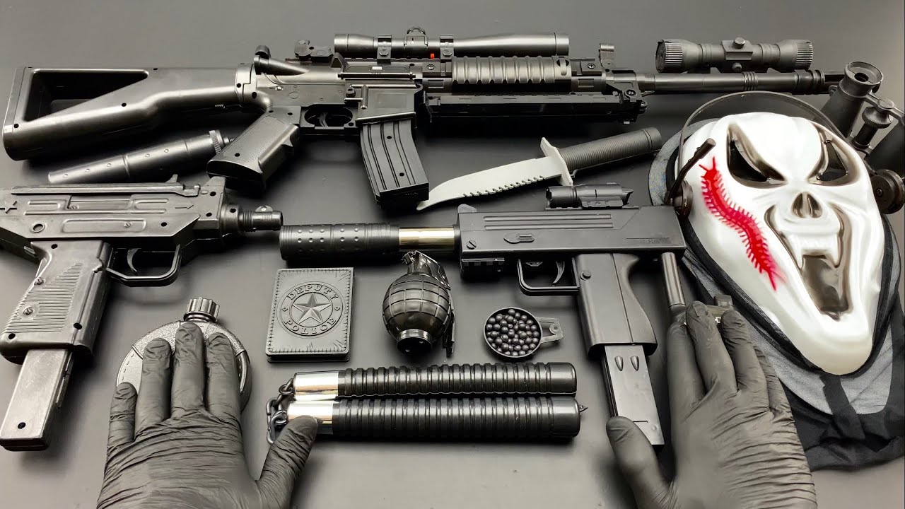 Игрушечные пистолеты и оборудование  Винтовка M416 -Различные узи с длинным стволом и страшная маска