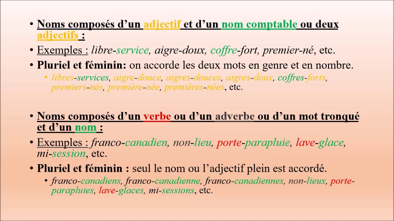 Classes de mots (avancé) - pluriels et accords complexes