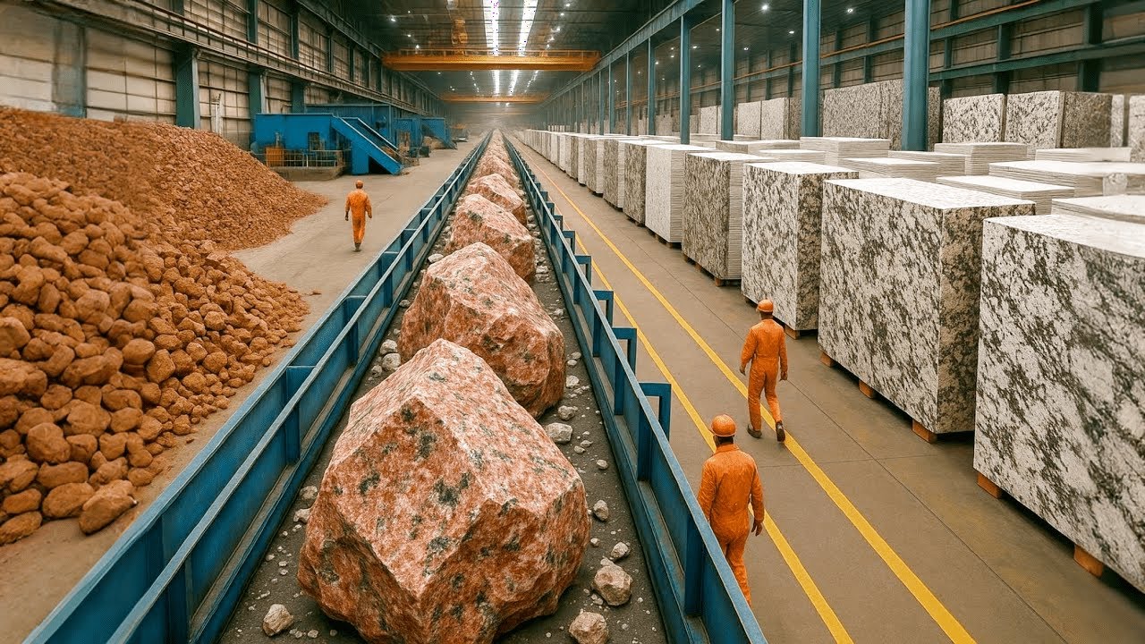Como o GRANITO é Retirado da Terra e Transformado em Placas Brilhantes | Processo de Produção