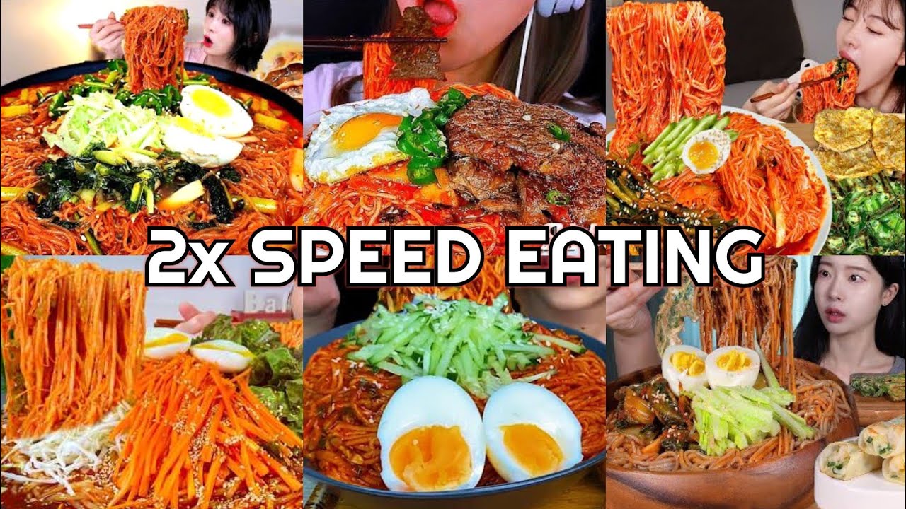 Spicy Cold Noodles Bibim Naengmyeon Mukbang ASMR 2x Speed Eating Show 