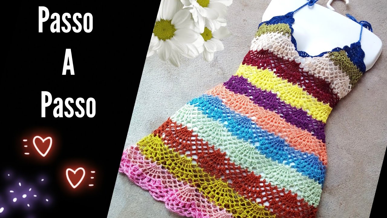 🌈Vestido ou Saída De Praia em Crochê Colorida 😍USANDO SOBRINHAS !!!
