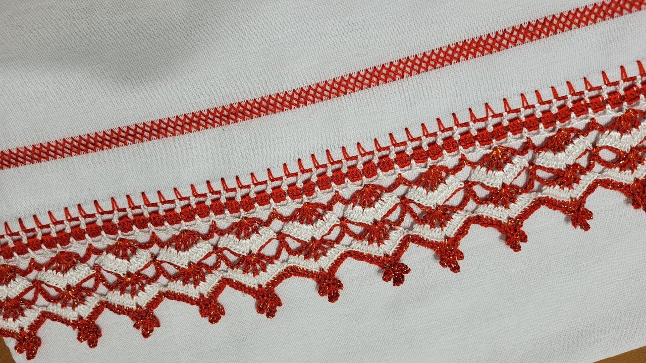 Bico de Crochê para Pano de Prato em 2 Cores - Natal - 423