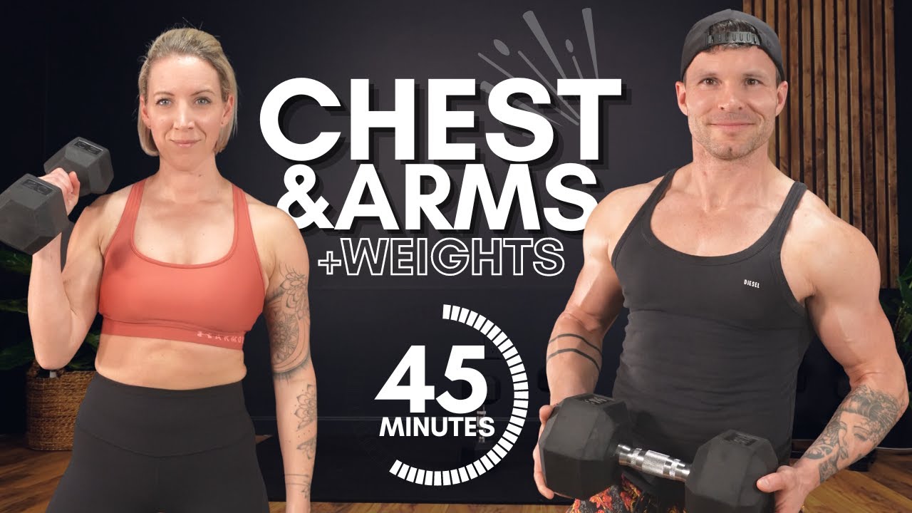 45 MIN UPPER BODY DUMBBELL WORKOUT | CHEST & ARMS (Strength + Muscle Building)