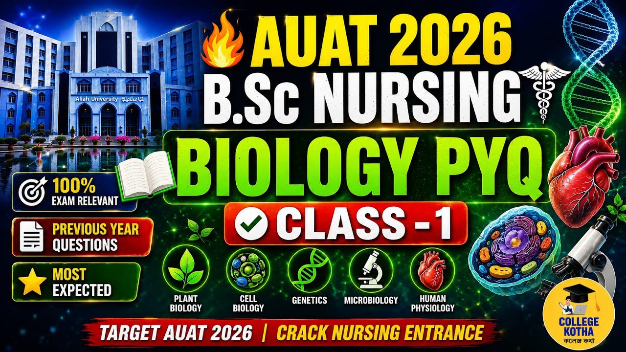 ALIAH UNIVERSITY ADMISSION TEST 2026 B.Sc Nursing Biology PYQ Class-1 | 100% Exam Relevant Questions