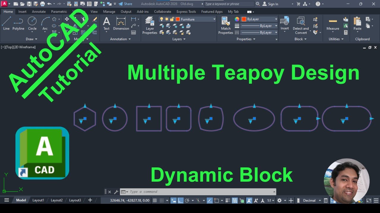AutoCAD Dynamic Block | Multiple Teapoy Design (Plan View)