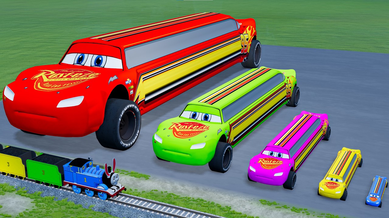 Giant EXCAVATOR TRAIN Mack Truck Eater VS Cars Lightning McQueen & Police Car - Beamng.Drive #7