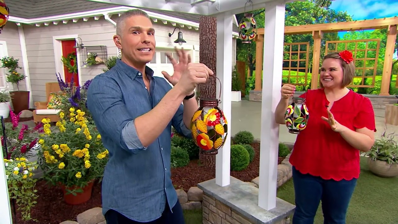 Marigold Painted Floral Metal Solar Lantern on QVC