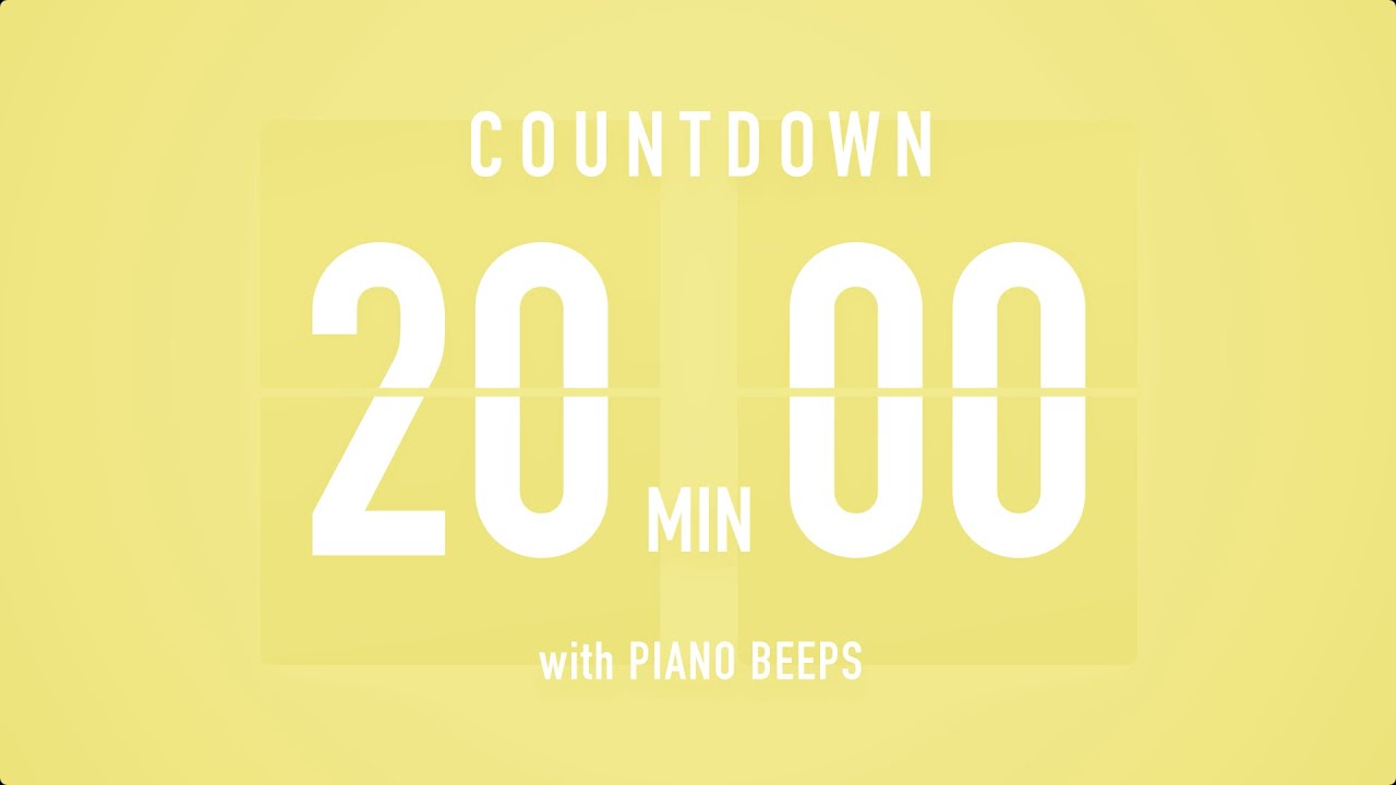 20 Minute Countdown Timer ⏳ Flip Clock with Piano Beeps 🎹🟡