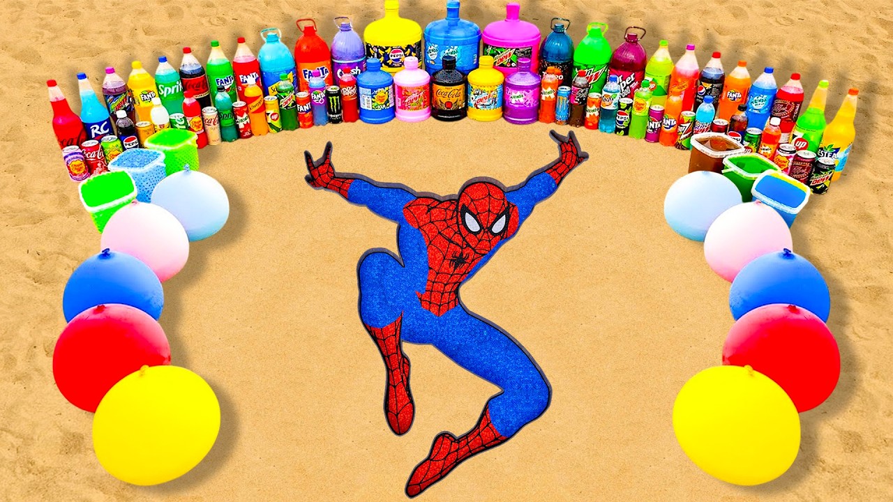 How to make SPIDERMAN pit with Orbeez, Big Rainbow Balloons, Coca Cola vs Mentos and Popular Sodas