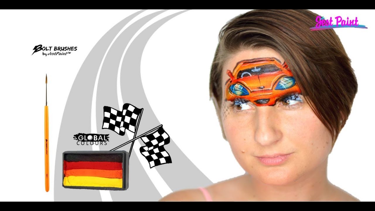 How to Face Paint - Race Car Face Painting Tutorial by JestPaint