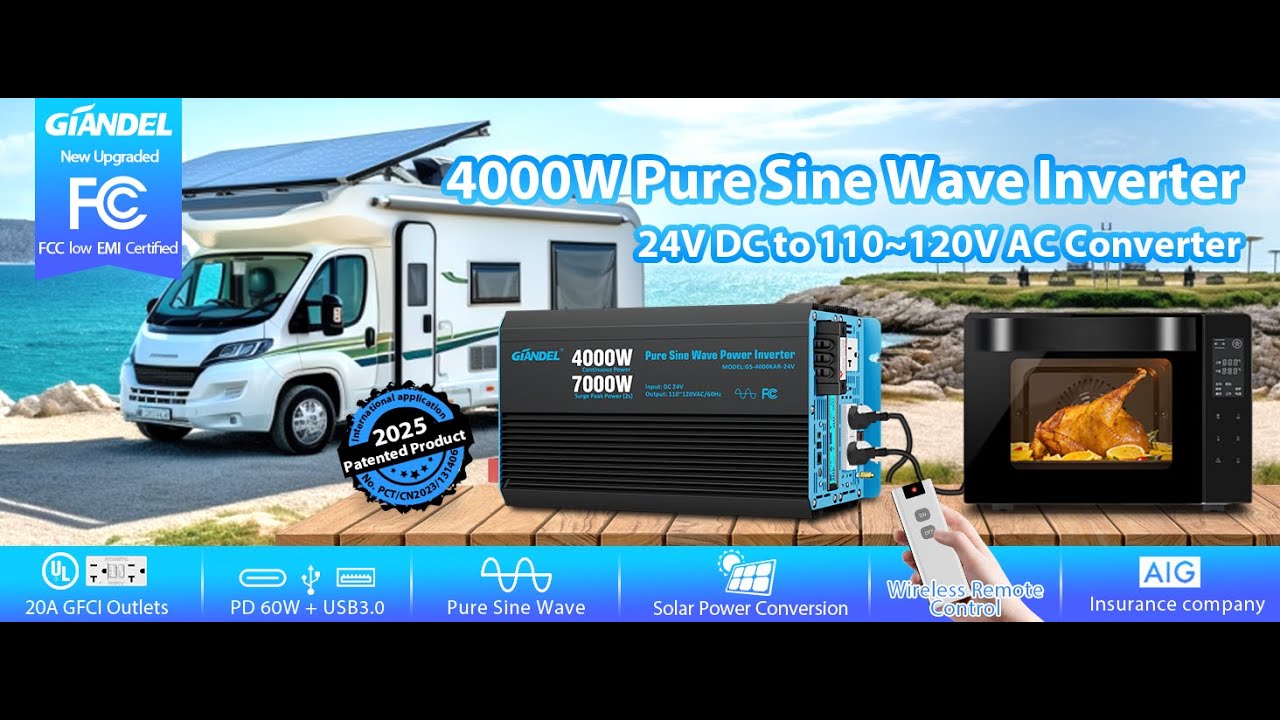 Giandel 4000W Pure Sine Wave Inverter review: 7000W surge peak power for 2S. All-round Power supply!