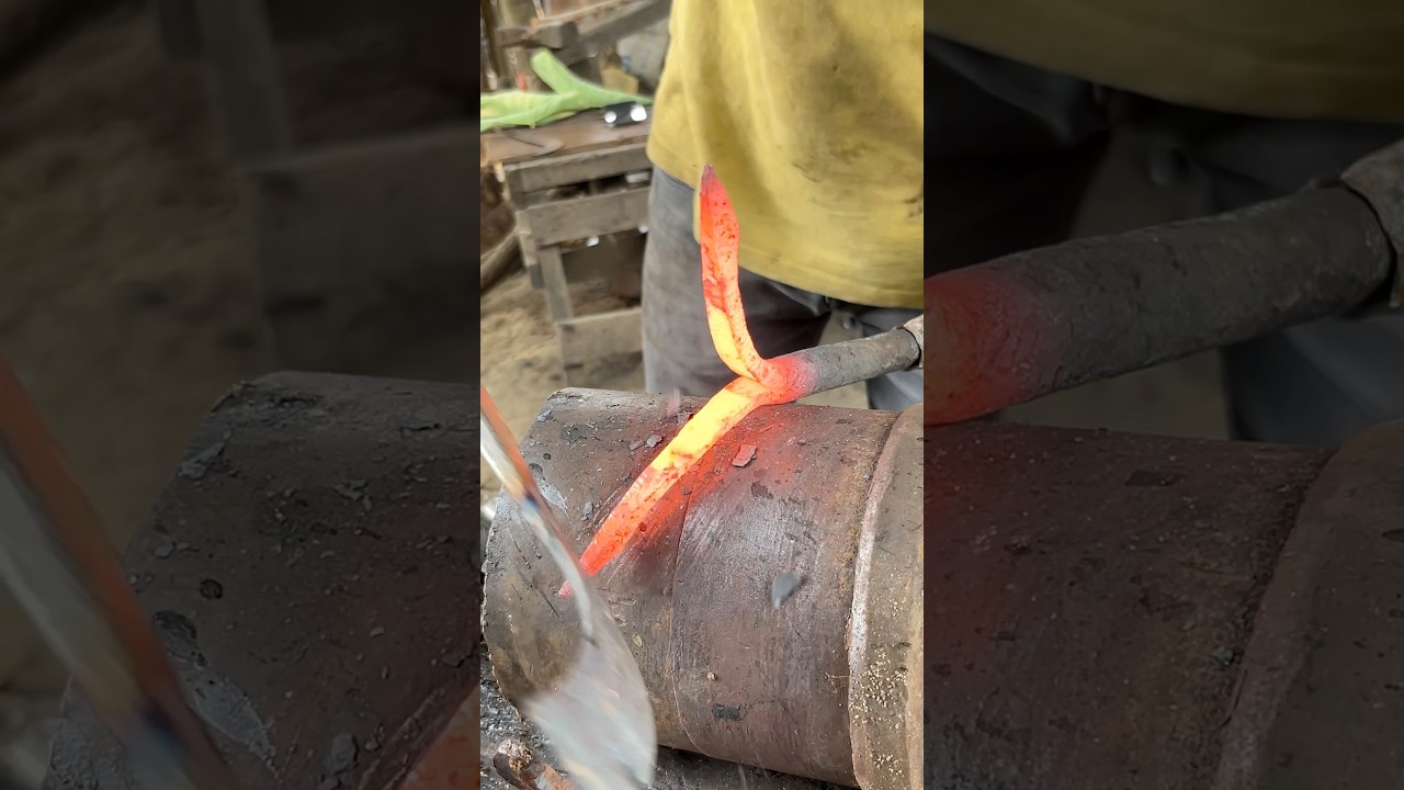 Forging raw steel into a strong anchor for boats. ⚓🔥 # #handmade #satisfyingvideos