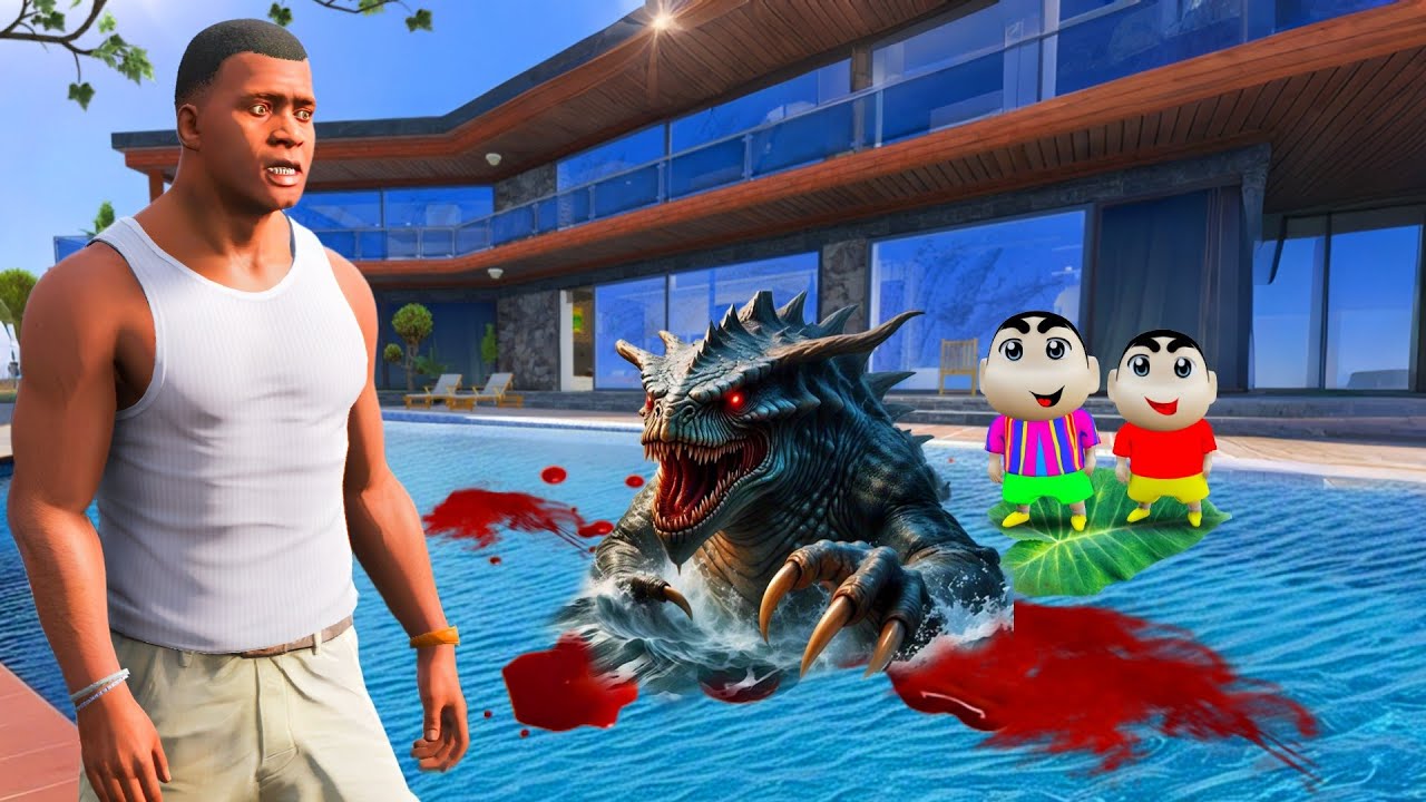GTA 5 : Franklin & Shinchan এর বাড়ির সুইমিংপুল ধরা পরল Water Monster এবার কি হবে তাদের সাথে? GTA V
