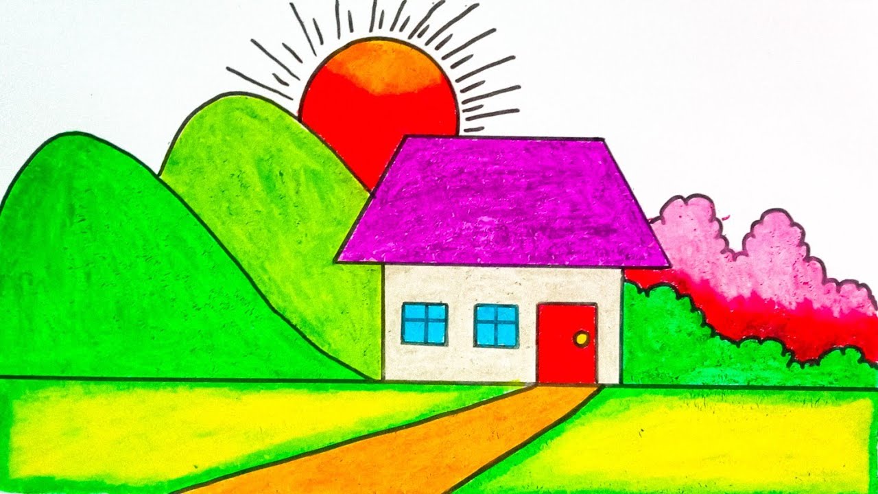 Easy Sunset Scenery Drawing Step By Step.