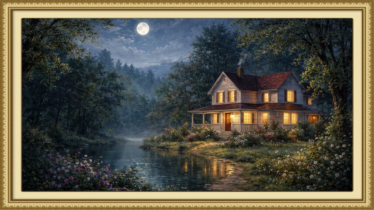 Nightside Glow of the Countryside House | Ambient Art 4k Displays