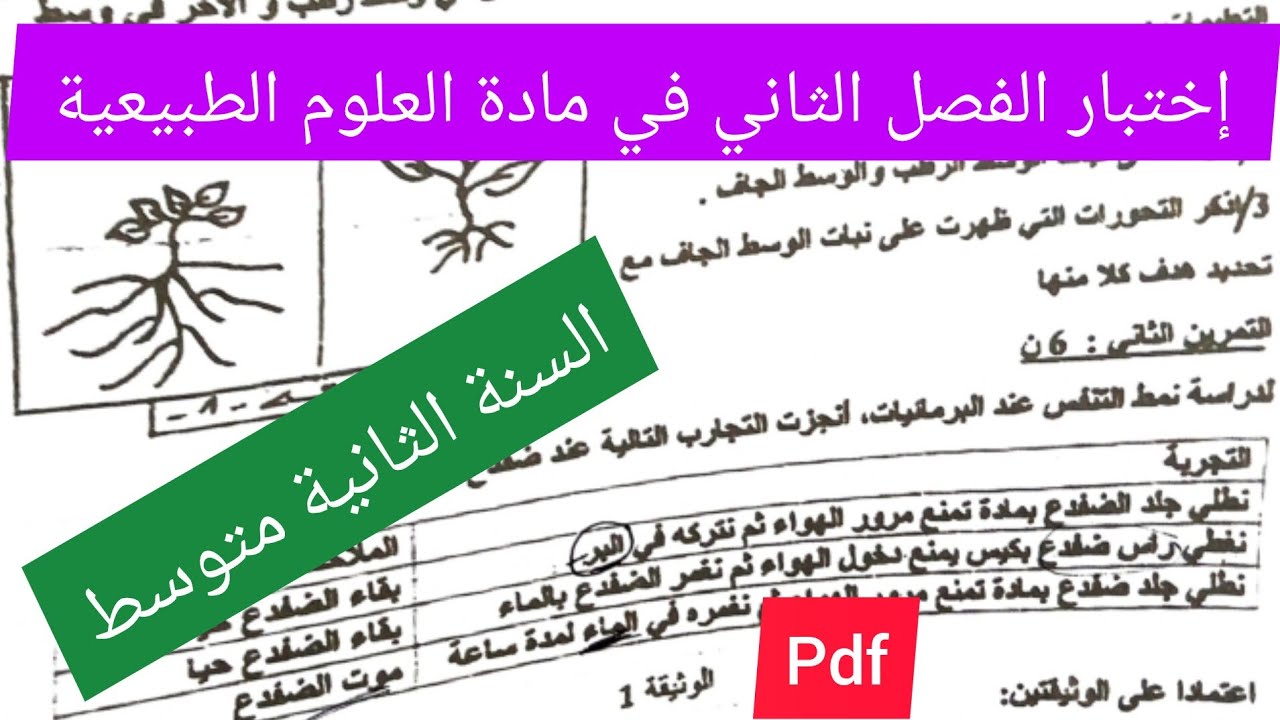 إختبار الفصل الثاني في مادة العلوم الطبيعية السنة الثانية متوسط