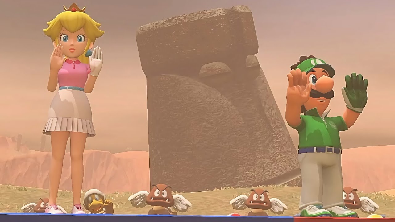 Mario Golf Super Rush Peach vs Luigi vs Mario in Balmy Dunes