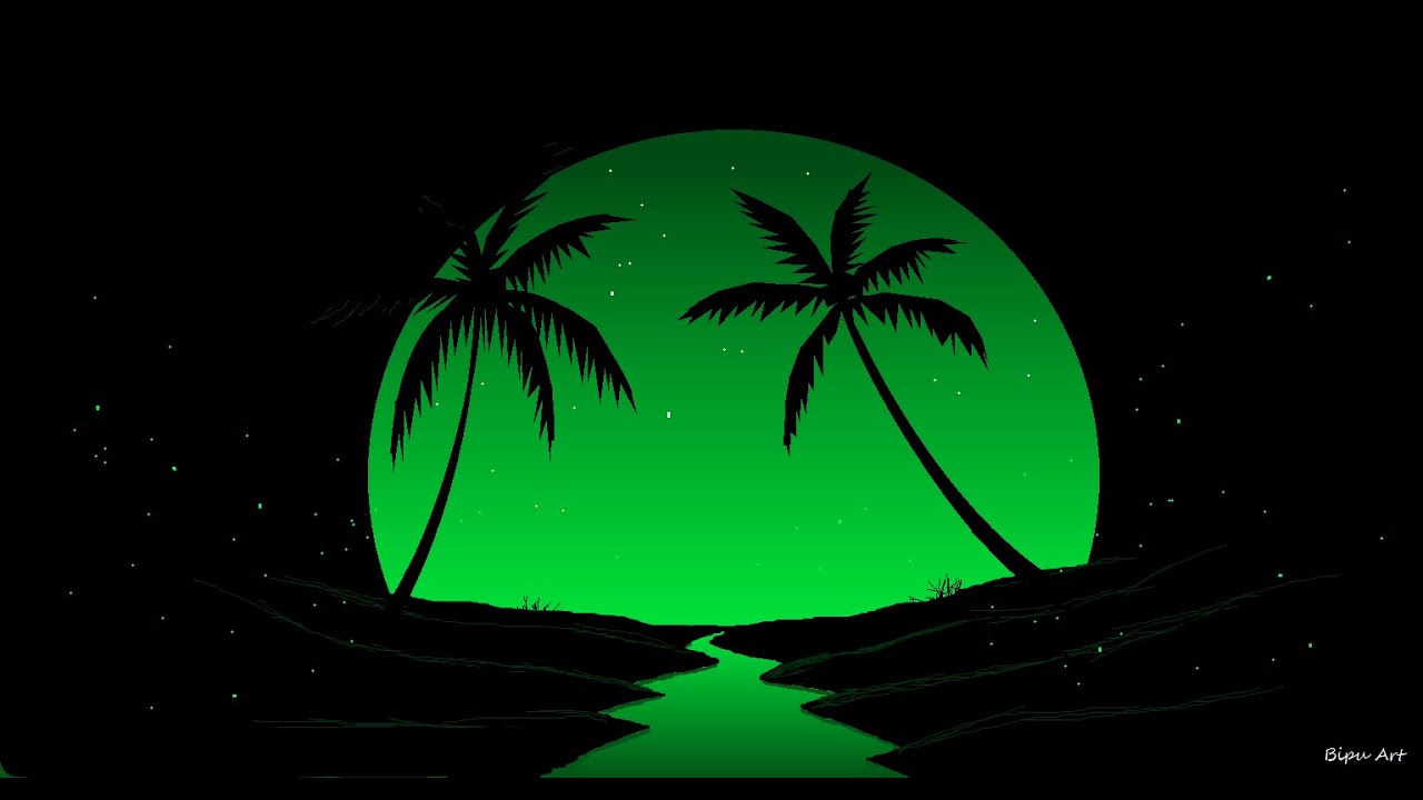 Green Night  Scenery | How to Draw in Ms Paint | drawing in paint in computer | paint in computer