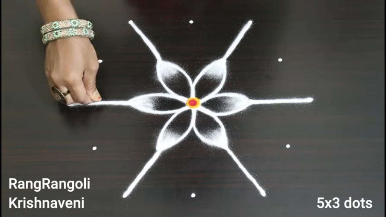🌷Creative Kolam Designs(5x3 dots)🌷Easy Daily Muggulu by RangRangoli Krishnaveni